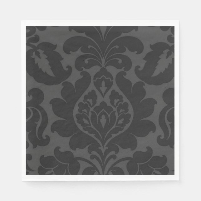 Elegant Black Velvet Textured Damask Napkin (Front)