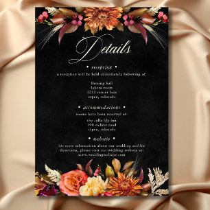 Elegant Black Vibrant Boho Floral Script Wedding Enclosure Card
