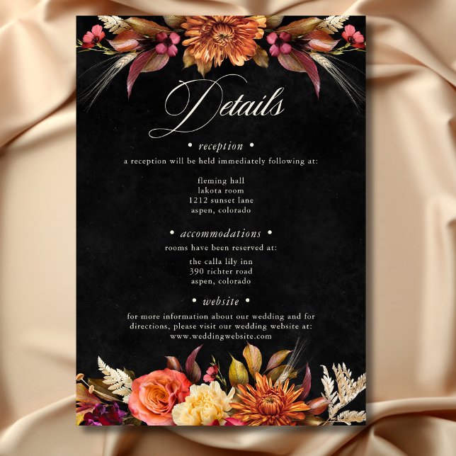 Elegant Black Vibrant Boho Floral Script Wedding Enclosure Card (Elegant Black Vibrant Boho Floral Script Wedding Enclosure Card)
