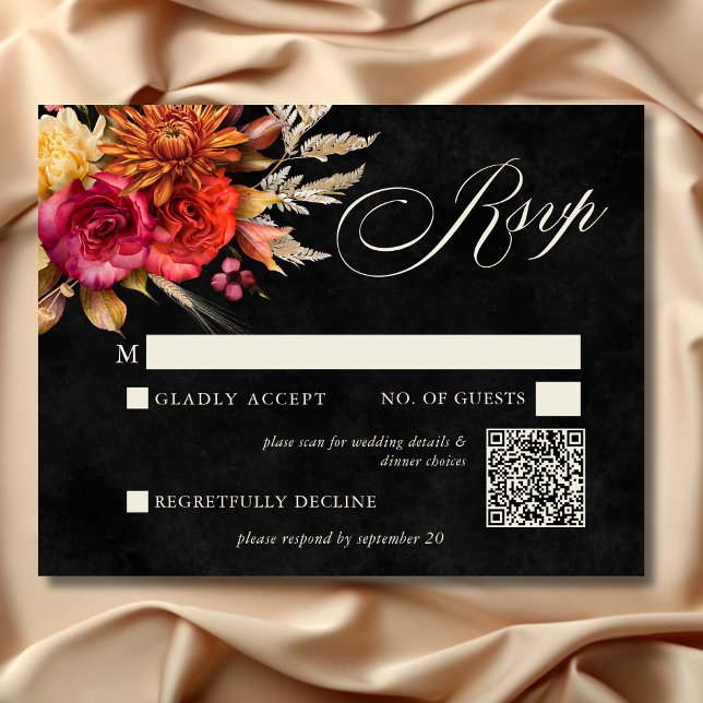 Elegant Black Vibrant Boho Floral Script Wedding RSVP Card (Elegant Black Vibrant Boho Floral Script Wedding RSVP Card)