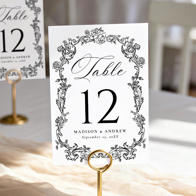 Elegant Black Victorian Floral Wedding Table Number (Creator Uploaded)