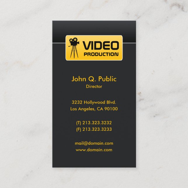 Elegant Black Video and Film Production Business Card (Front)