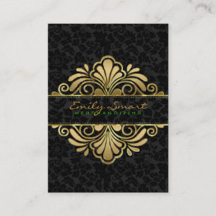 Elegant Black Vintage Damasks Gold Frame Business Card