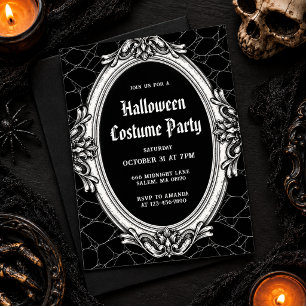 Elegant Black Vintage Halloween Costume Party Invitation