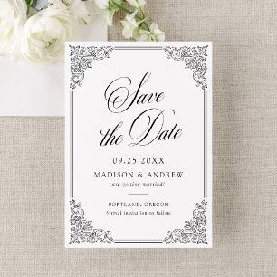 Elegant Black Vintage Ornate Frame Wedding Save The Date