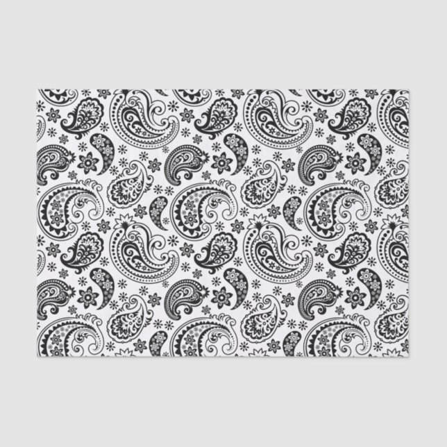 Elegant Black Vintage Paisley white Background Tissue Paper (Front)