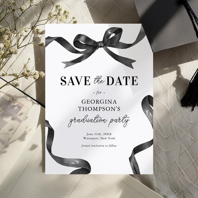 Elegant Black Watercolor Bow Graduation Save The Date (Creator Uploaded)
