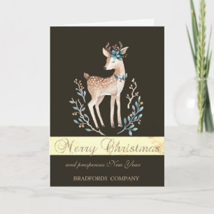Elegant Black, Watercolor Christmas Deer Holiday Card