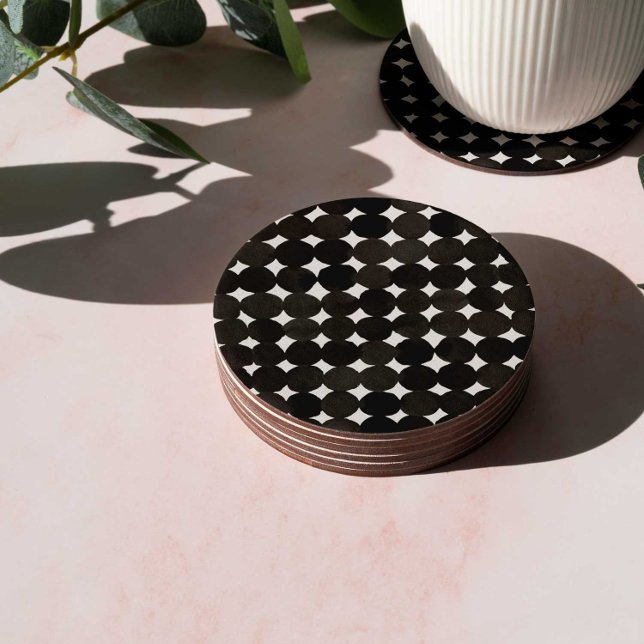 Elegant black watercolor dots round paper coaster (Creator Uploaded)
