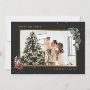 Elegant Black Watercolor Photo Christmas Cards