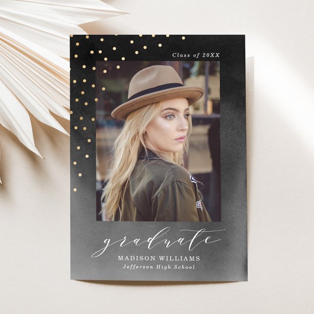 Elegant Black Watercolor Photo Graduation Announcement (Creator Uploaded)