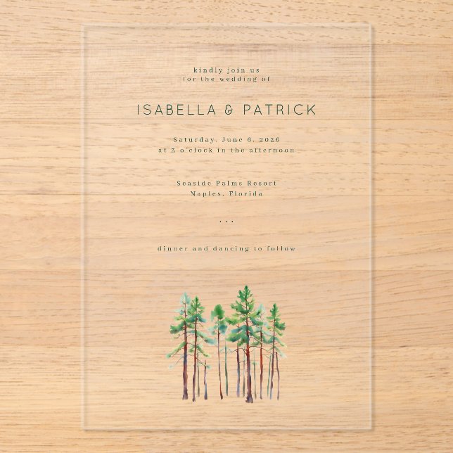 Elegant Black Watercolor Trees Acrylic Invitations (Front)