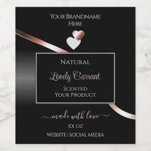 Elegant Black Wavy Rose Gold Hearts Product Labels