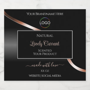 Elegant Black Wavy Rose Gold Logo Product Labels
