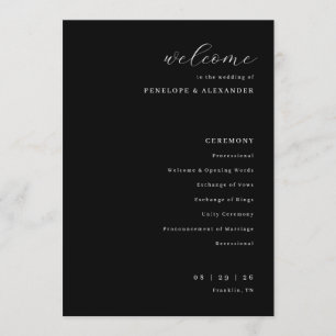 Elegant Black Wedding Ceremony Schedule Program