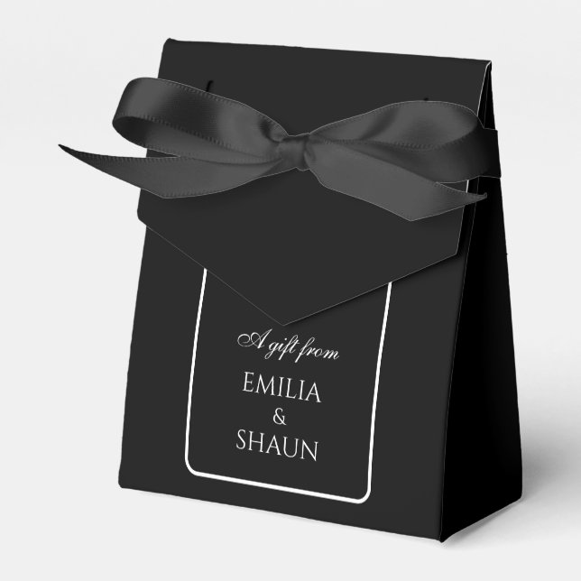 Elegant Black Wedding Favour Boxes with Bow (Front Side)