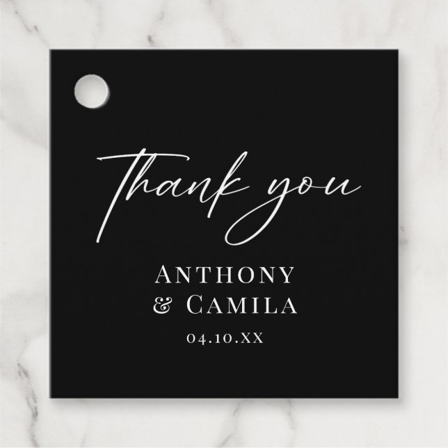 Elegant Black Wedding Favour Tags (Front)