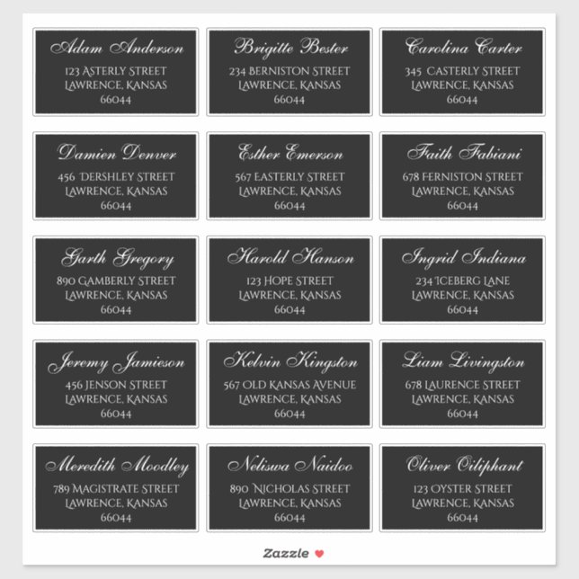 Elegant Black Wedding Guest Individual Addresses (Sheet)