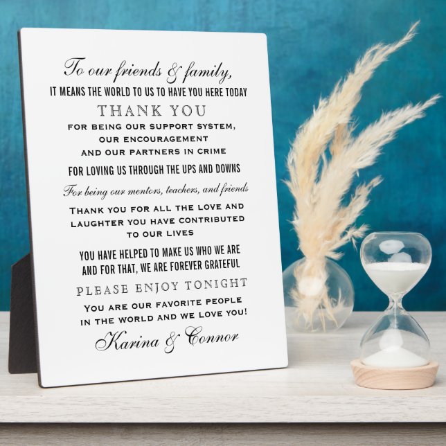 Elegant Black Wedding Guest Thank You Message Plaque (Side)
