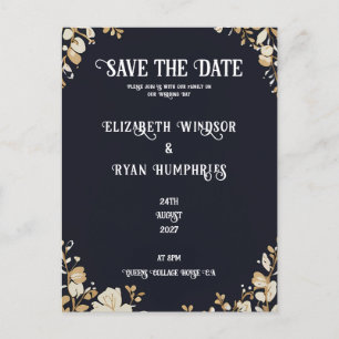 Elegant Black Wedding Invitation Postcard