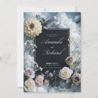 Elegant Black Wedding Invitation With Floral Borde