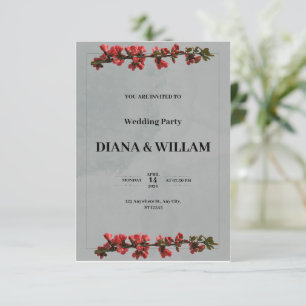 Elegant black wedding invitation with red flowers