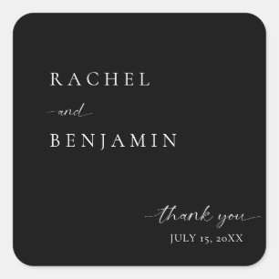 Elegant Black Wedding Minimalist Script Thank you Square Sticker