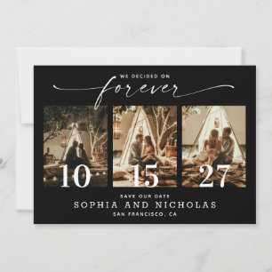 Elegant Black Wedding Modern Chic Three Photo Save The Date
