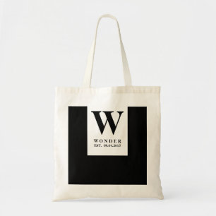 Elegant Black Wedding Monogram Minimalist Couple Tote Bag