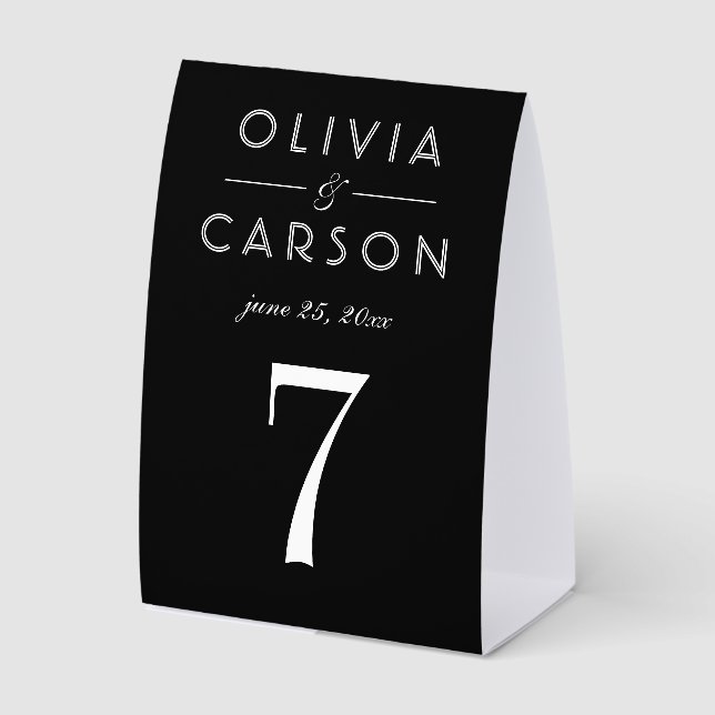 Elegant Black Wedding Monogram Table Number (Front)