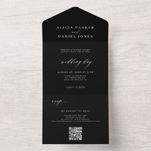 Elegant black wedding online RSVP QR code All In One Invitation