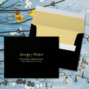 Elegant Black Wedding Party RSVP Return Address Envelope