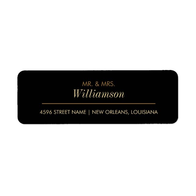 Elegant Black Wedding Return Address Label (Front)