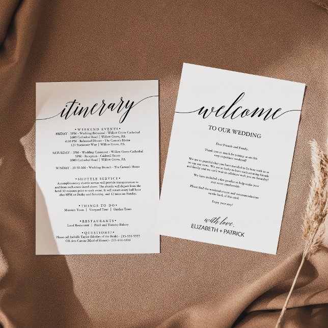 Elegant Black Wedding Welcome Letter & Itinerary (Creator Uploaded)