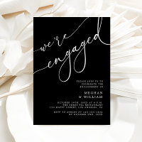 Elegant Black We're Engaged Engagement Party