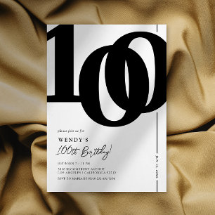Elegant Black White 100th Birthday Invitation
