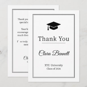 Elegant Black & White 2026 Grad Thank You Card