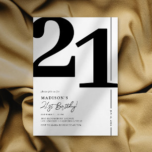 Elegant Black White 21st Birthday Invitation