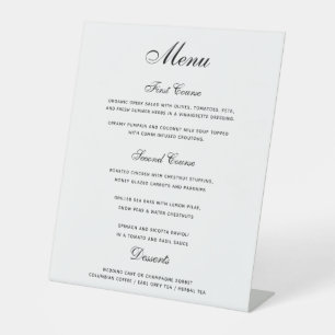 Elegant Black White 3 course Wedding Menu Pedestal Sign