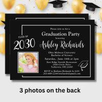 Elegant Black White 4 Photos Graduation Party
