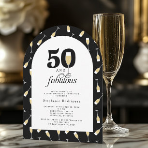 Elegant Black White 50 Fabulous Birthday Invitation