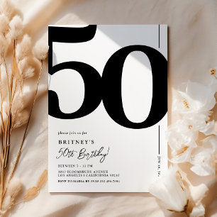 Elegant Black White 50th Birthday Invitation