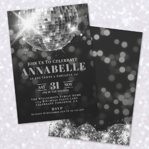Elegant Black White 50th Birthday Party Invitation