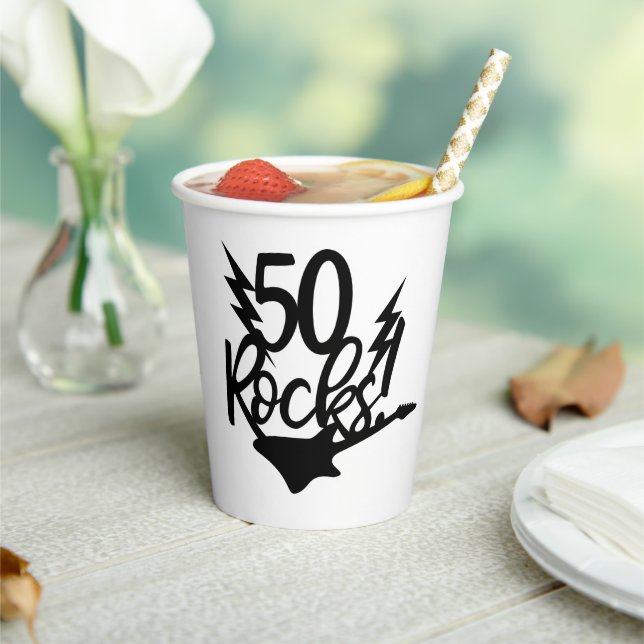 Elegant  Black & white 50th Rocks Birthday Party Paper Cups (Insitu)