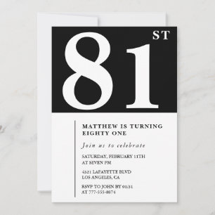 Elegant Black White 81st birthday invitation