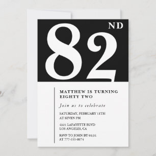 Elegant Black White 82nd birthday invitation