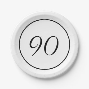 Elegant Black White  90th Birthday Paper Plate