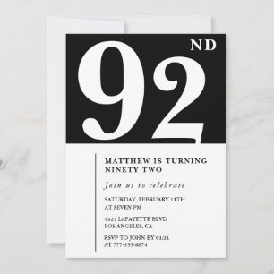Elegant Black White 92nd birthday invitation