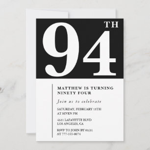 Elegant Black White 94th birthday invitation