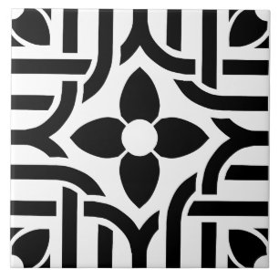 Elegant Black &White Abstract Floral Ceramic Tile